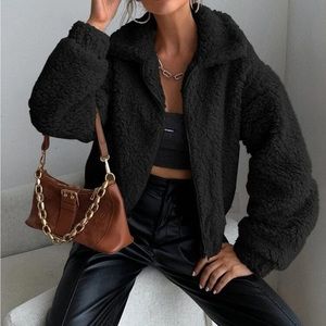 Cozy black zip up teddy jacket